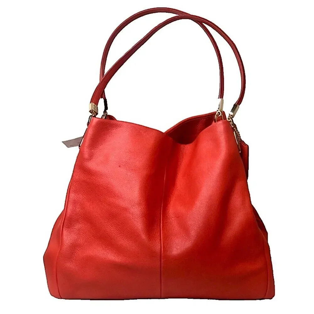 COACH Madison Phoebe Tumbled Cardinal Red Leather 3 Section Shoulder Bag NWT